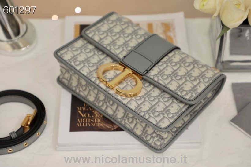 Bolsa Christian Dior 30 Montaigne De Qualidade Original 24 Cm Ferragens Douradas Couro Envernizado Primavera/verão 2021 Coleção Cinza