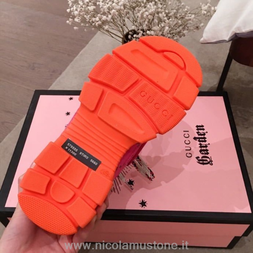 Qualidade Original Gucci Flashtrek Gg Tênis De Veludo/pele De Bezerro Primavera/verão 2020 Coleção Rosa Quente/laranja