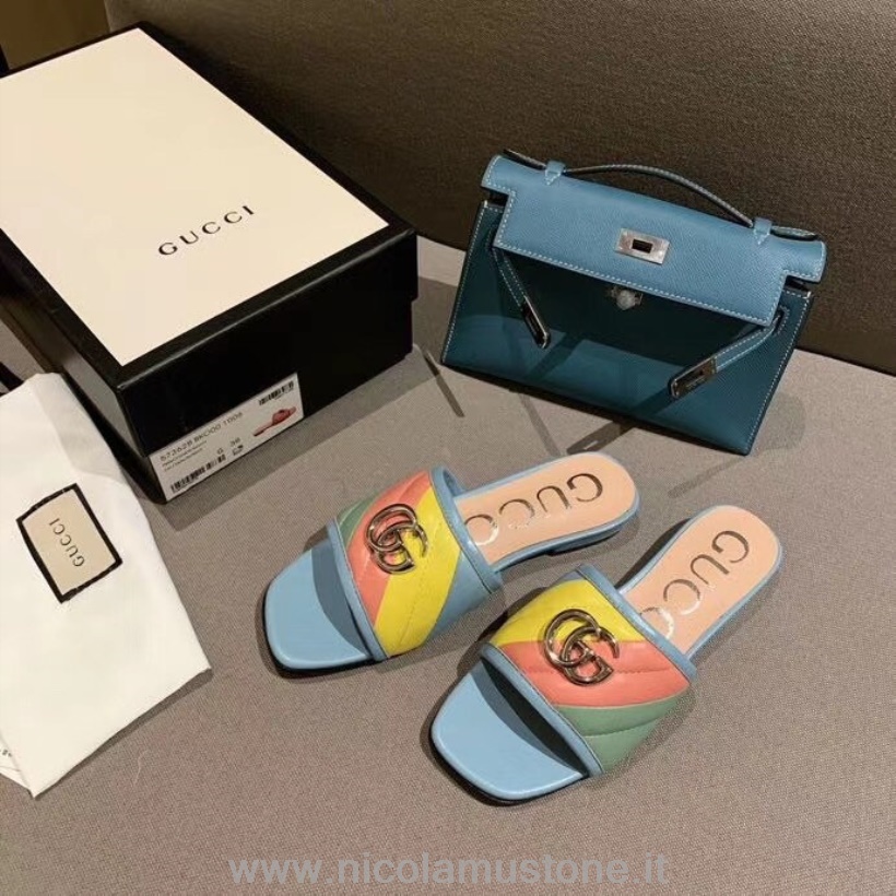 Qualidade Original Gucci Gg Matelasse Slide Sandálias De Couro De Bezerro Coleção Primavera/verão 2020 Multicolorida
