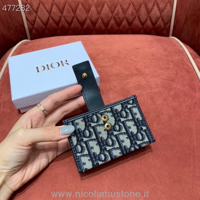 Porta-cartões Christian Dior De Qualidade Original 12 Cm Lona Bordada Oblíqua Primavera/verão 2021 Coleção Azul Marinho