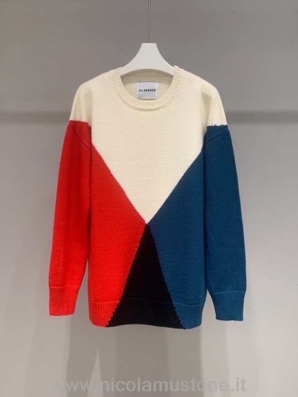 Qualidade Original Jil Sander Colorblock Suéter Primavera/verão 2022 Coleção Branco/vermelho/azul