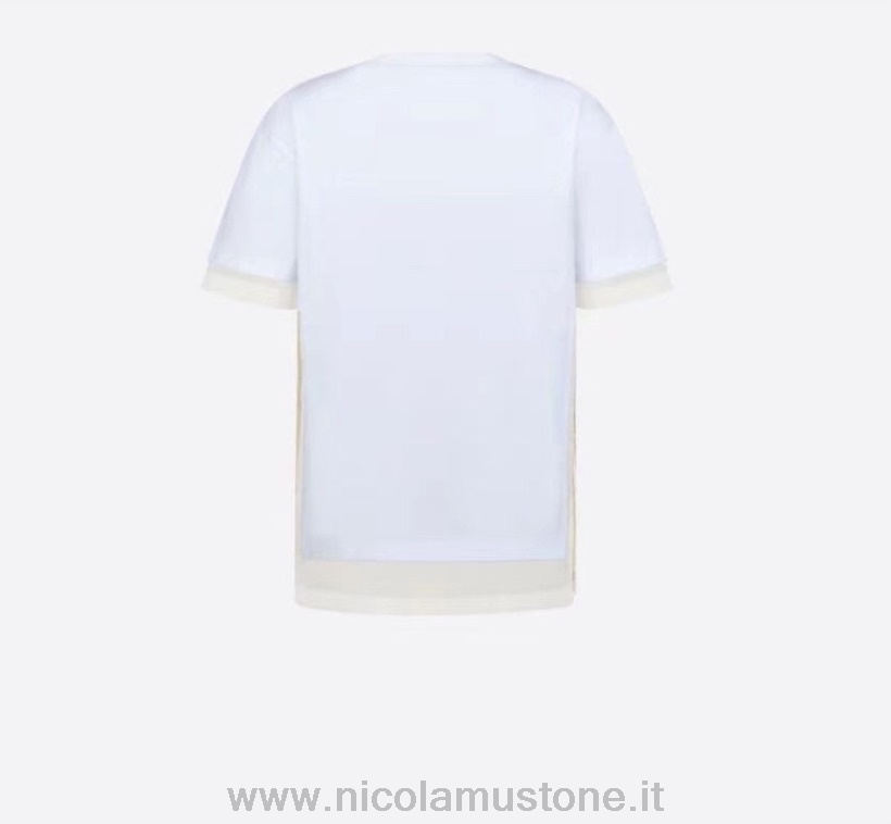 Qualidade Original Christian Dior X Sacai Tecido Técnico Manga Curta T-shirt Primavera/verão 2022 Coleção Branco/bege