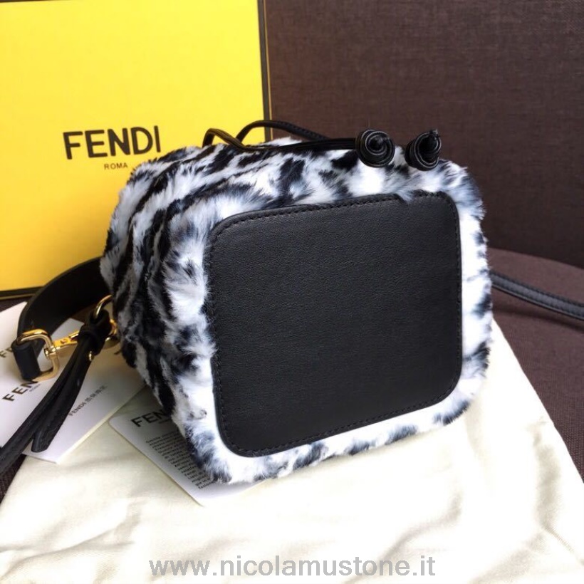 Qualidade Original Fendi Mon Tresor Ff Logo Print Shearling Bucket Bag 20cm Coleção Primavera/verão 2019 Branco