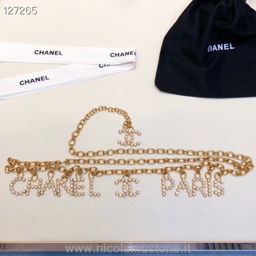 Cinto De Cintura De Cristal Embelezado Chanel De Qualidade Original 180 Cm Hardware Ouro Outono/inverno 2020 Coleção Ouro