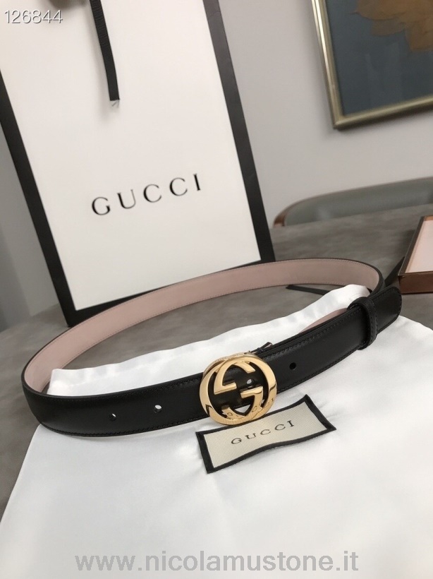 Qualidade Original Gucci Gg 25cm Cinto Hardware Dourado Couro De Bezerro Outono/inverno 2020 Coleção Preto