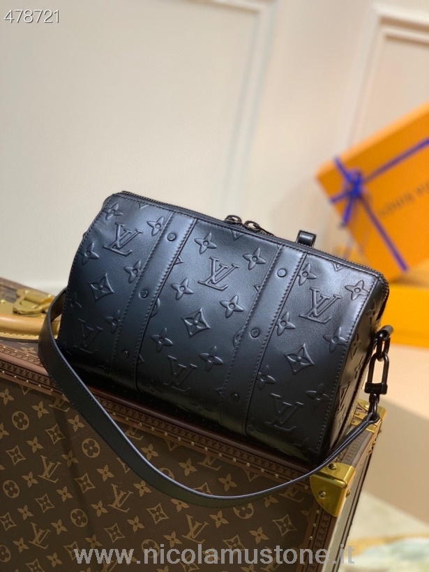 Qualidade Original Louis Vuitton Keepall City Bag 28 Cm Monograma Selo Lona De Couro Primavera/verão 2021 Coleção M57961 Preto