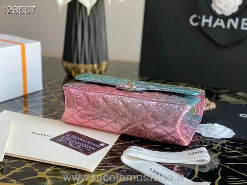 Qualidade Original Reedição Chanel 255 Bolsa 25cm Ferragens Douradas Envelhecidas Couro De Cabra Outono/inverno 2020 Coleção Metálica Multicolorida