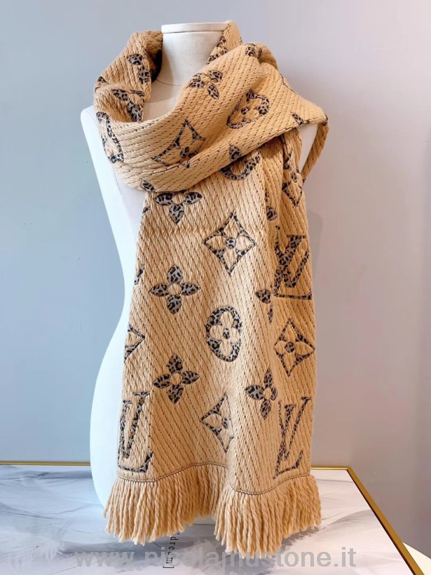 Qualidade Original Louis Vuitton Monograma Gigante Selva Logomania Lã/lenço De Seda 180 Cm Outono/inverno 2019 Coleção M75884 Bege