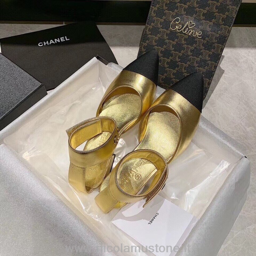 Qualidade Original Chanel Mary Jane Flats Couro De Cordeiro Outono/inverno 2020 Coleção Ouro/preto