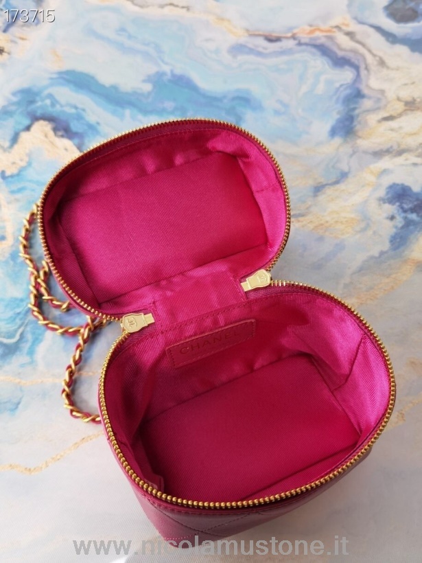 Bolsa De Vaidade Em Miniatura Chanel De Qualidade Original 14 Cm Couro De Cordeiro Ferragens Douradas Primavera/verão 2021 Coleção Rosa Quente