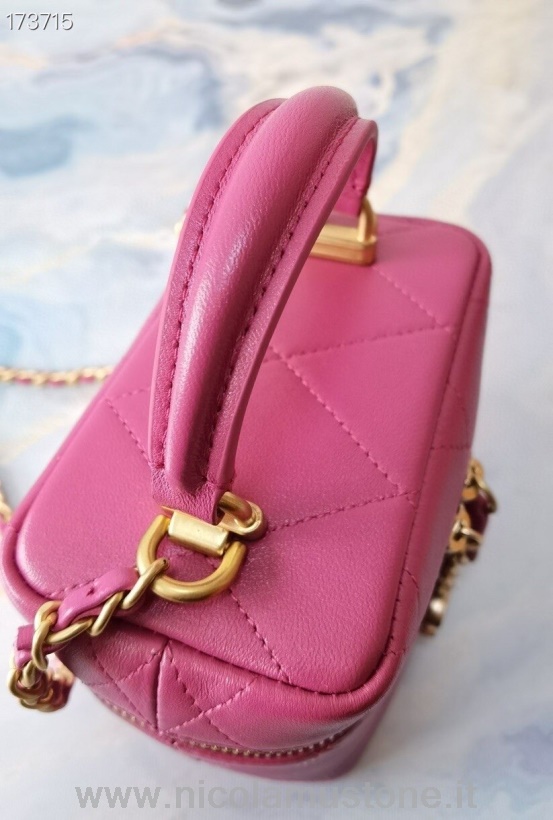 Bolsa De Vaidade Em Miniatura Chanel De Qualidade Original 14 Cm Couro De Cordeiro Ferragens Douradas Primavera/verão 2021 Coleção Rosa Quente