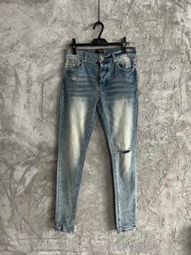 Calça Jeans Jeans Skinny De Qualidade Original Lavada Com Pedra Amiri Coleção Primavera/verão 2022 Azul
