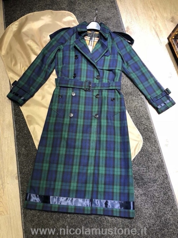 Burberry Vintage Check Trench Coat Impermeável De Qualidade Original Outono/inverno 2020 Coleção Verde/azul Marinho
