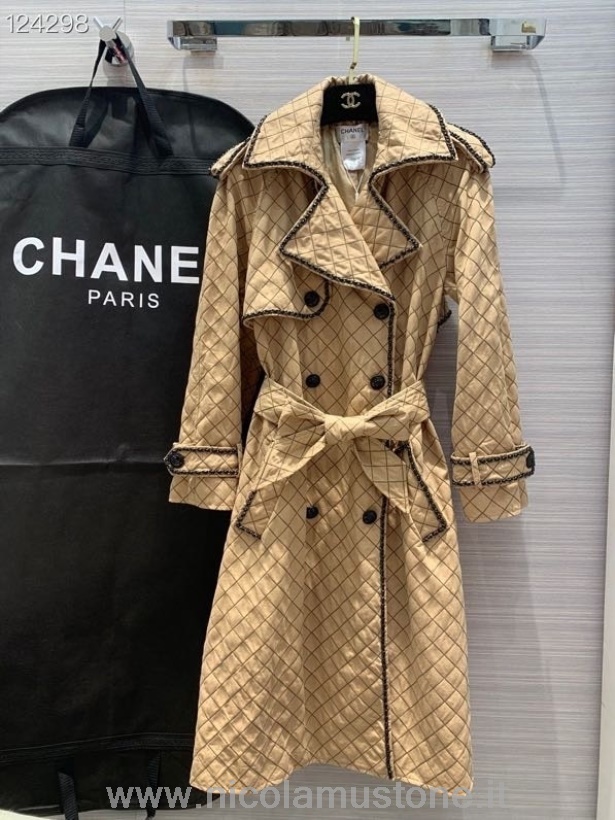 Cadeia Chanel De Qualidade Original Trench Coat Bordado Com Abotoamento Duplo Coleção Outono/inverno 2020 Bege