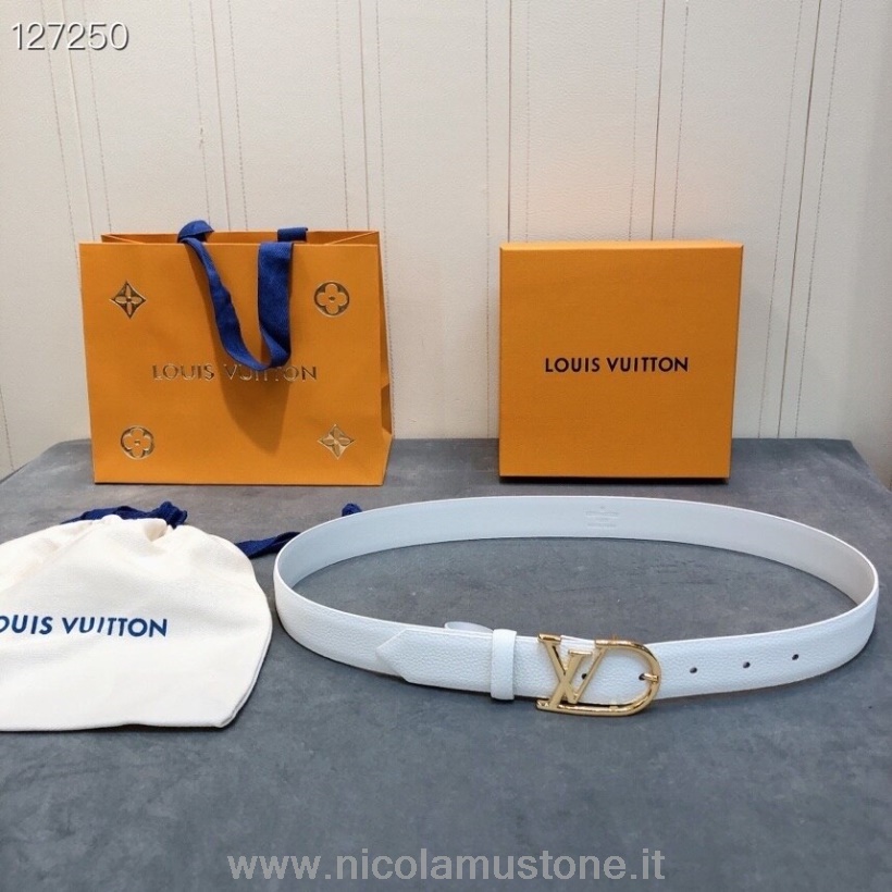 Cinto Louis Vuitton De Qualidade Original 3 Cm Ferragens Douradas Couro De Bezerro Granulado Outono/inverno 2020 Coleção Branco