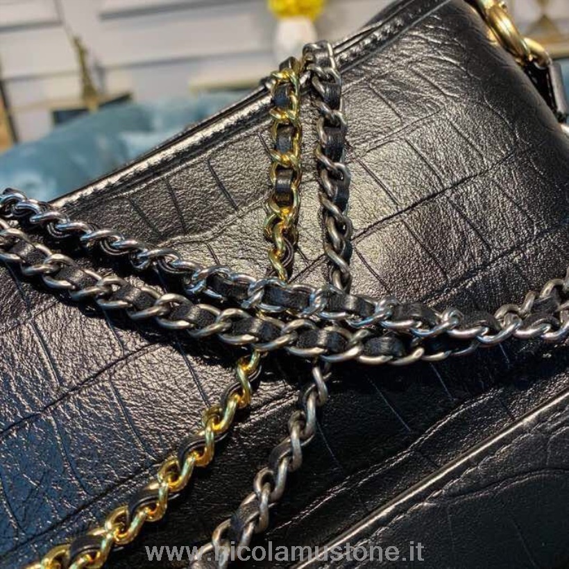 Bolsa Chanel Gabrielle Hobo De Qualidade Original 20 Cm Couro De Bezerro De Crocodilo Primavera/verão Ato 1 2019 Coleção Preto