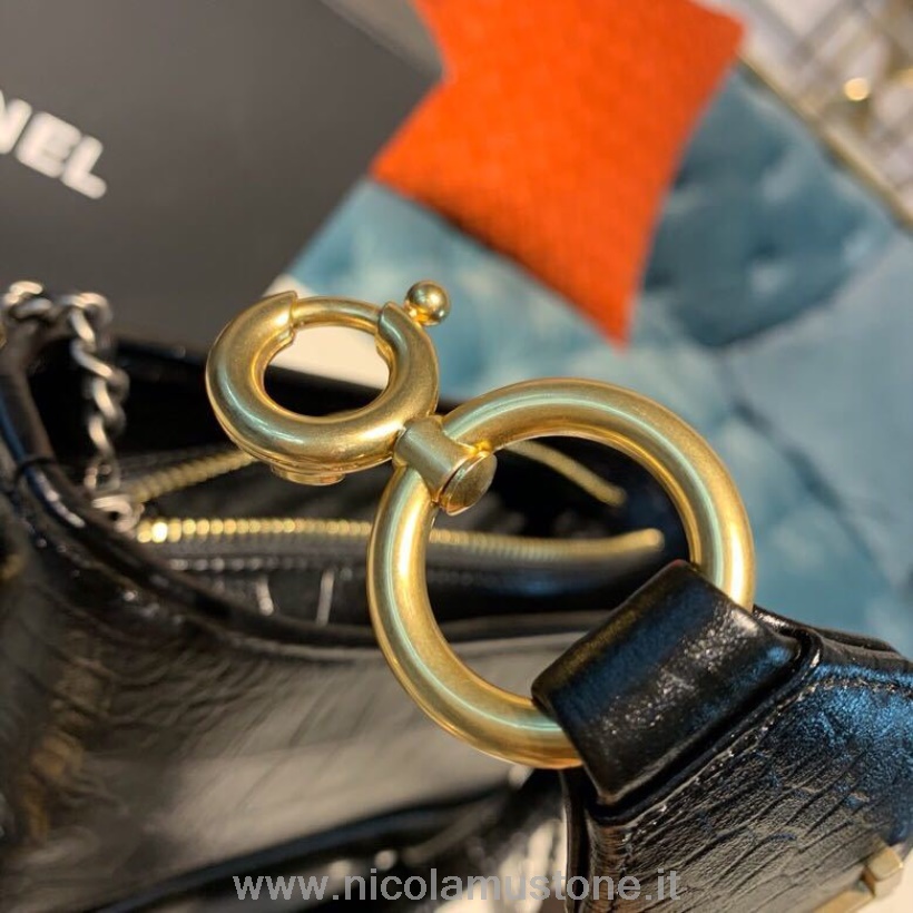 Bolsa Chanel Gabrielle Hobo De Qualidade Original 20 Cm Couro De Bezerro De Crocodilo Primavera/verão Ato 1 2019 Coleção Preto