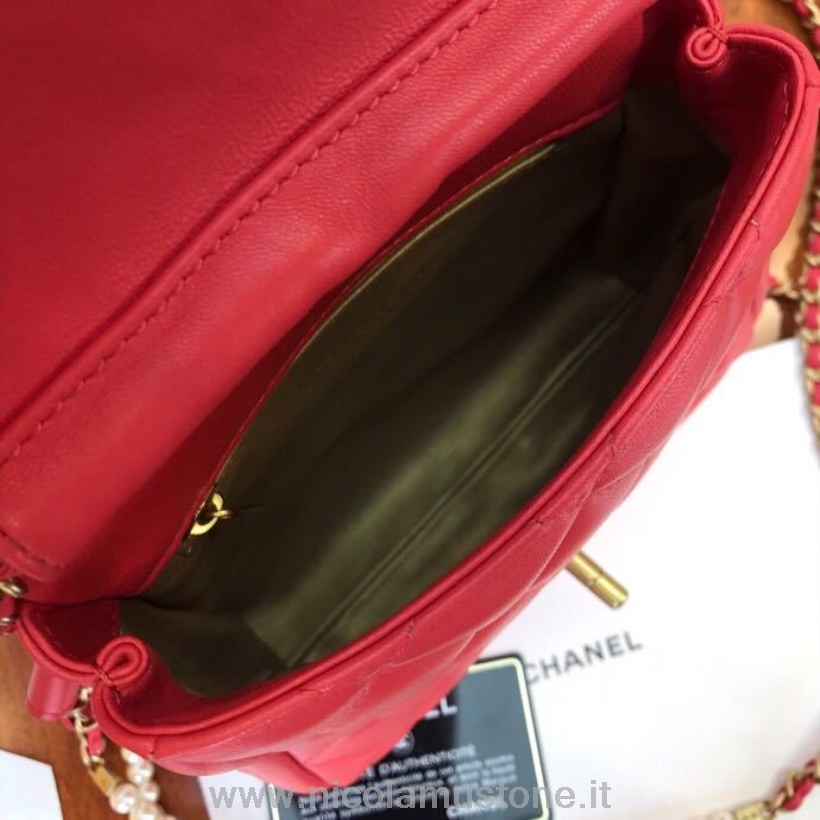 Pacote Lateral Chanel De Qualidade Original Com Bolsas De Imitação De Pérolas 20 Cm Couro De Carneiro Ouro Hardware Primavera/verão 2019 Ato 2 Coleção Vermelho