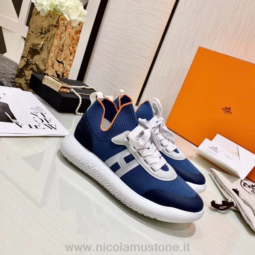 Sneakers Hermes In Pizzo Girocollo Di Qualità Originale Collezione Autunno/inverno 2021 Blu/blu Navy
