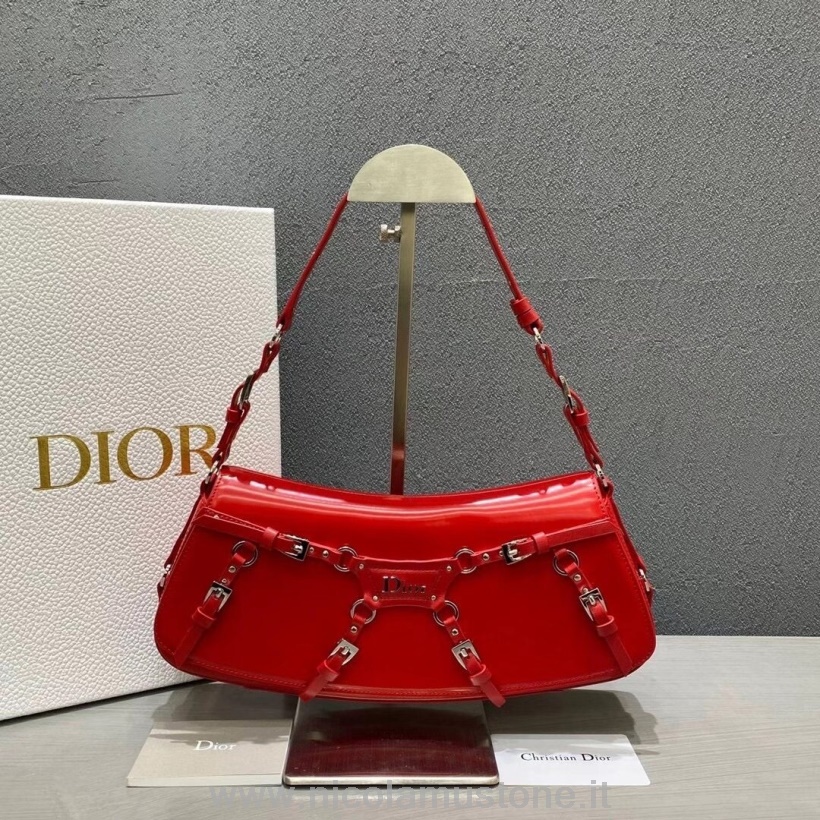 оригинальная качественная винтажная панк-сумка Christian Dior из телячьей кожи 30 см из коллекции осень/зима 2020 красного цвета