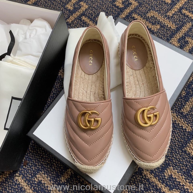 Original quality Gucci Marmont Espadrilles Calfskin Leather Spring/Summer 2020 Collection Blush
