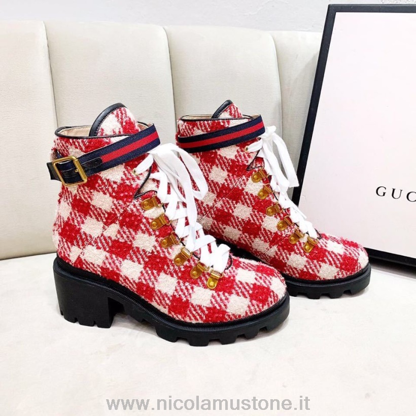 армейские ботинки Gucci Trip Gg оригинального качества из телячьей кожи 583349 коллекция осень-зима 2019 красный/белый