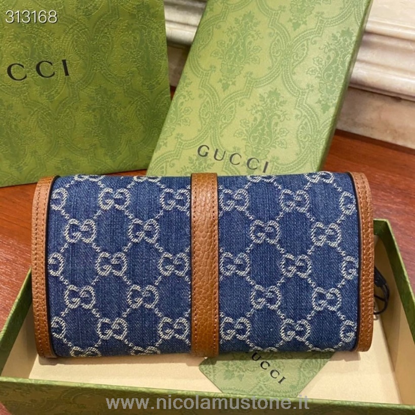 Оригинальное качество Gucci Jackie кошелек на цепочке 20см 652681 телячья кожа коллекция осень/зима 2021 джинсовый синий