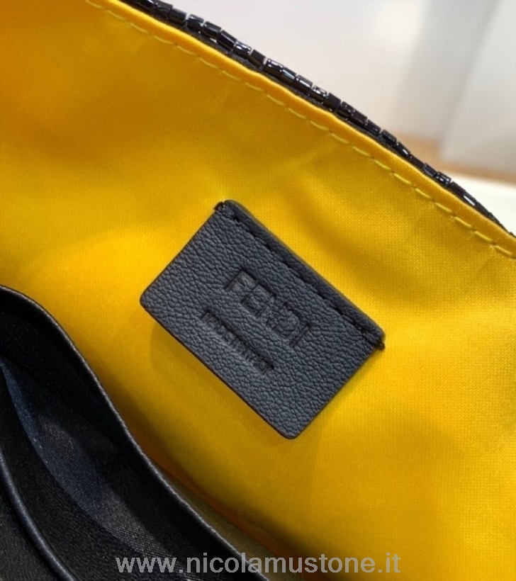 оригинальная качественная сумка Fendi FF с пайетками и ручкой багет 18 см коллекция весна/лето 2021 черный