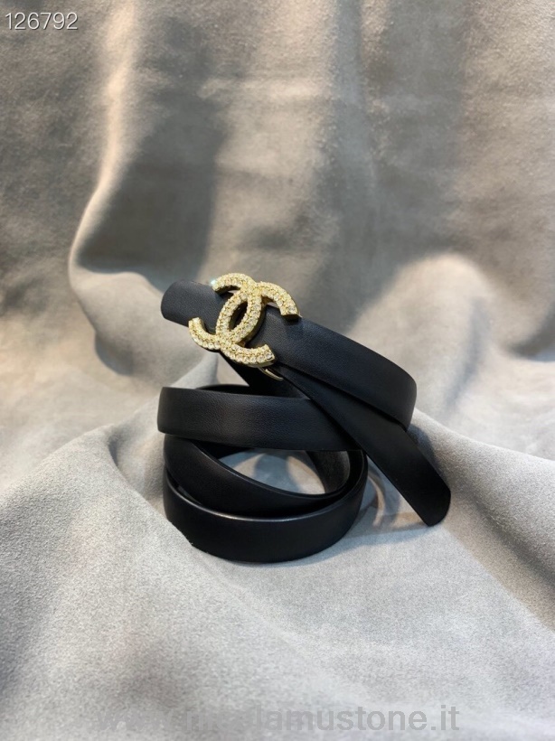 Оригинальное качество Chanel со стразами и логотипом Cc ремень длиной 15 см золотая фурнитура зернистая телячья кожа коллекция осень-зима 2020 черный