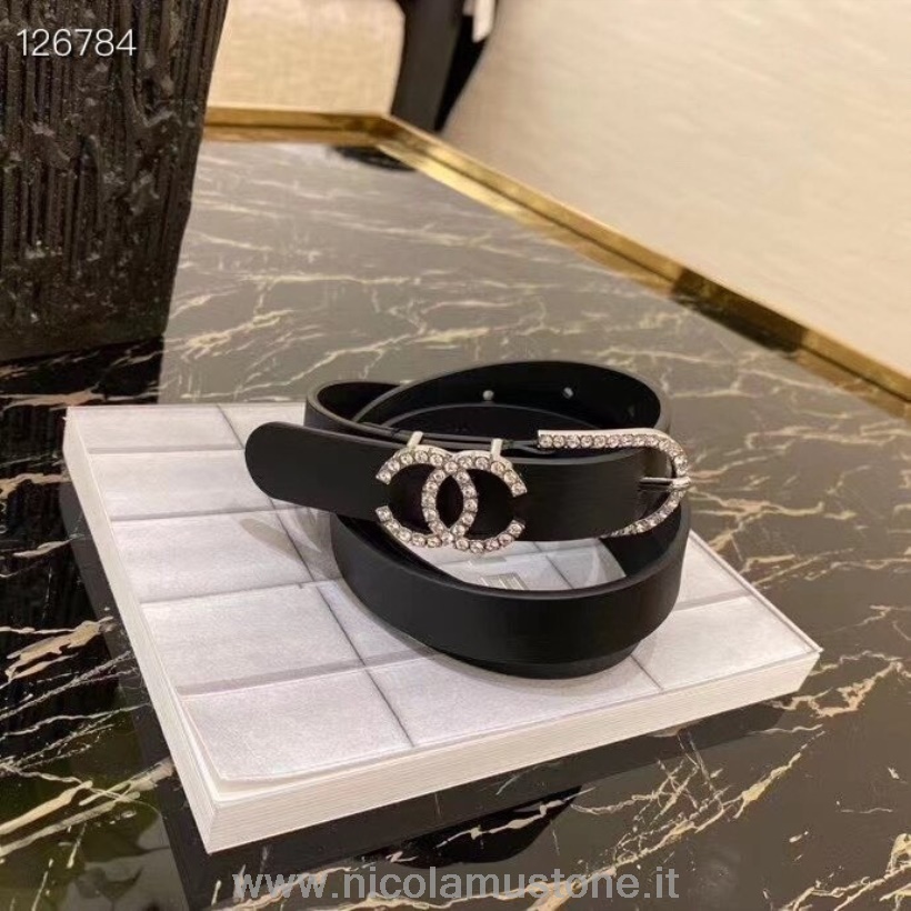 Ремень оригинального качества Chanel шириной 15 см серебряная фурнитура телячья кожа коллекция осень-зима 2020 черный