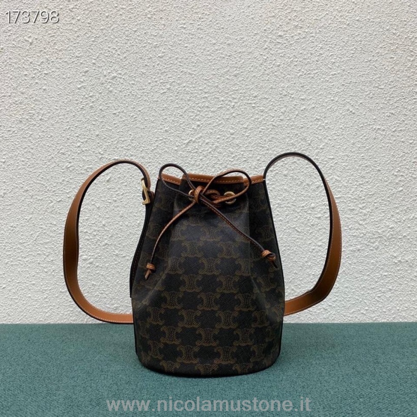 Маленькая сумка-ведро Celine оригинального качества Triomphe холст/кожа теленка черного цвета
