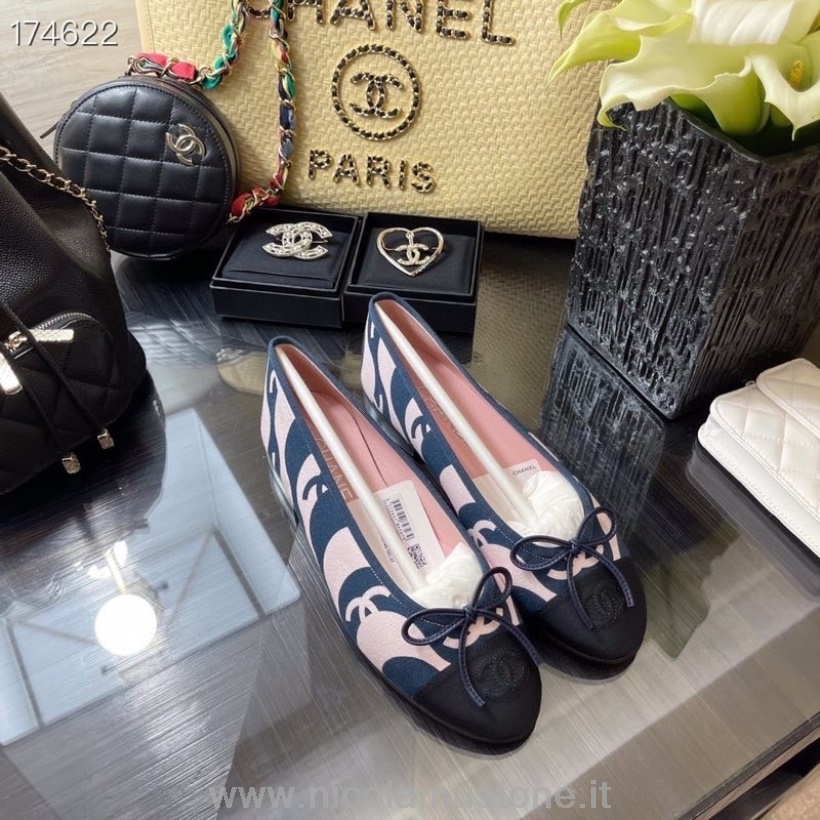 балетки Chanel оригинального качества холст/кожа ягненка коллекция весна/лето 2021 синий/розовый