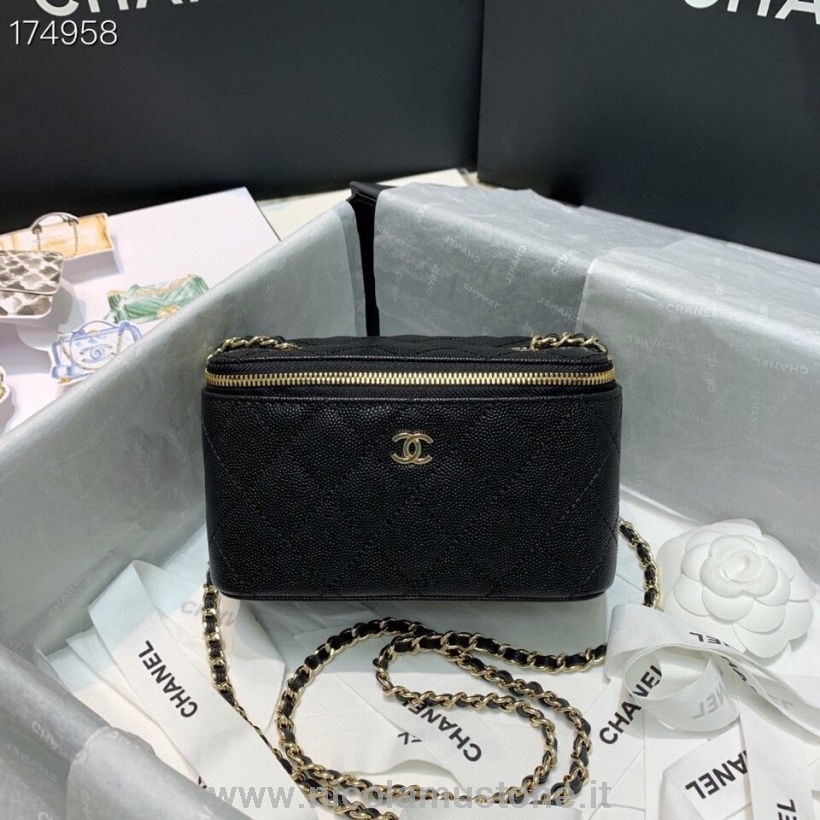 оригинальная качественная мини-сумка через плечо Chanel с шармом 18см золотая фурнитура из зернистой телячьей кожи коллекция весна-лето 2021 черный