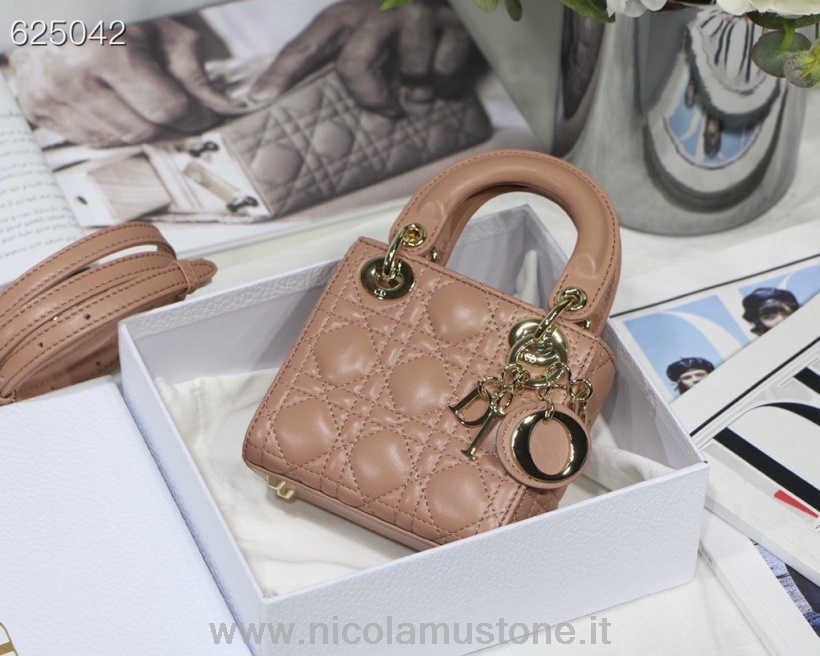 Original quality Christian Dior Lady Dior Micro Bag 12cm with Lambskin Leather Fall/Winter 2021 Collection Rose Des Vents