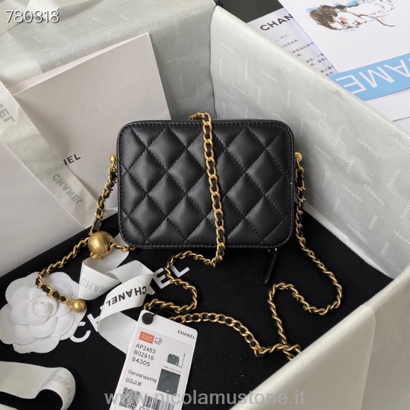 оригинальная качественная сумка Chanel Box 14см As2463 золотая фурнитура из овечьей кожи коллекция осень/зима 2021 черный
