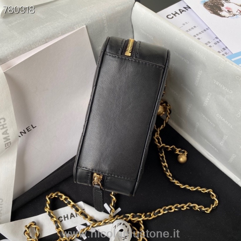оригинальная качественная сумка Chanel Box 14см As2463 золотая фурнитура из овечьей кожи коллекция осень/зима 2021 черный