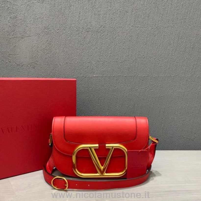 оригинальная качественная сумка через плечо Valentino Supervee из телячьей кожи 28 см из коллекции весна-лето 2020 красная