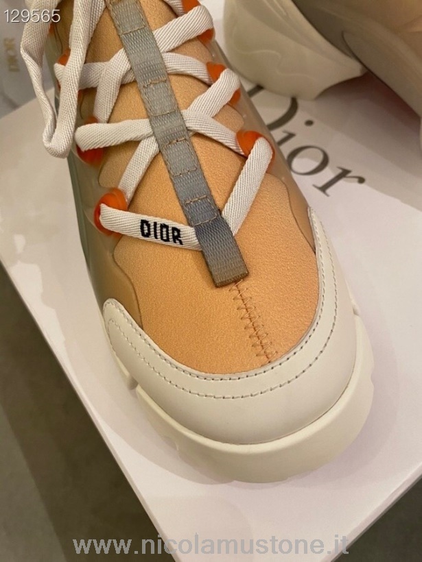 оригинальные качественные кроссовки Christian Dior D-connect из неопрена из телячьей кожи коллекция осень/зима 2020 белый/желтый