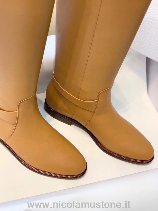 сапоги до колена Christian Dior Empreinte высокого качества из телячьей кожи из коллекции осень/зима 2020 коричневого цвета