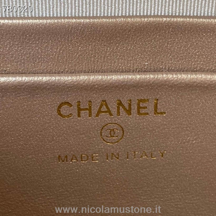 оригинальная качественная сумка-коробка Chanel 14см As2463 золотая фурнитура из кожи ягненка осень/зима 2021 коллекция персик