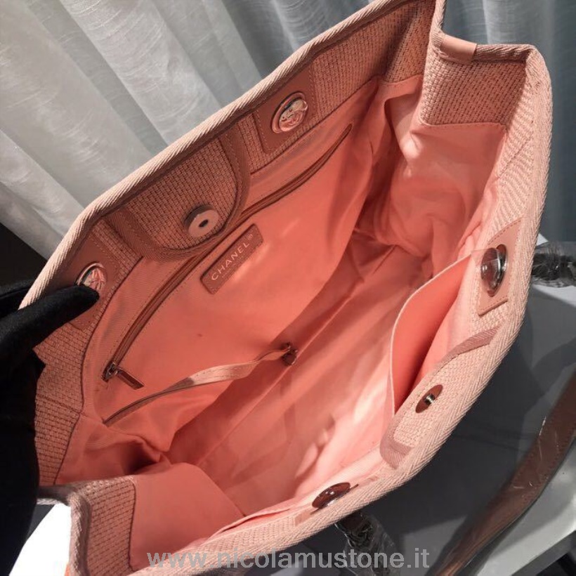 оригинальная качественная сумка-тоут Chanel Deauville 34 см из коллекции весна/лето 2019 светло-розовый/мульти