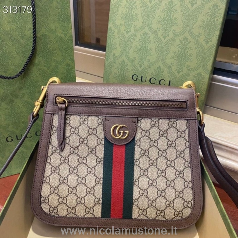 Замшевая седельная сумка Gucci Ophidia оригинального качества 28см 523658 из телячьей кожи коллекция осень/зима 2021 коричневый