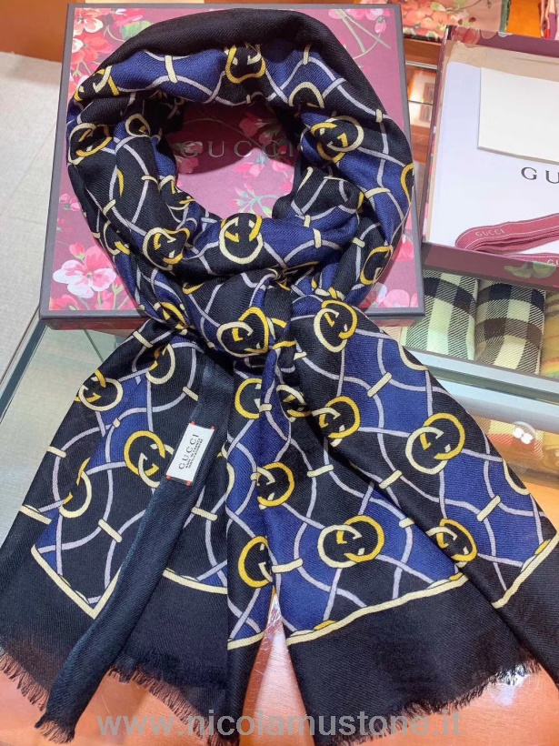 кашемировый шарф с мотивом логотипа Gucci Gg оригинального качества 200 см из коллекции осень/зима 2019 черный/мульти