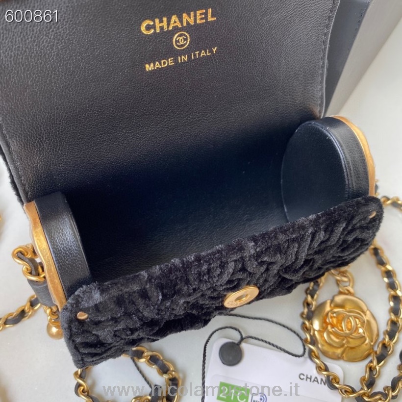 Визитница Chanel Jewel оригинального качества с цепочкой 12 см кожа ягненка золотая фурнитура коллекция осень/зима 2021 черный