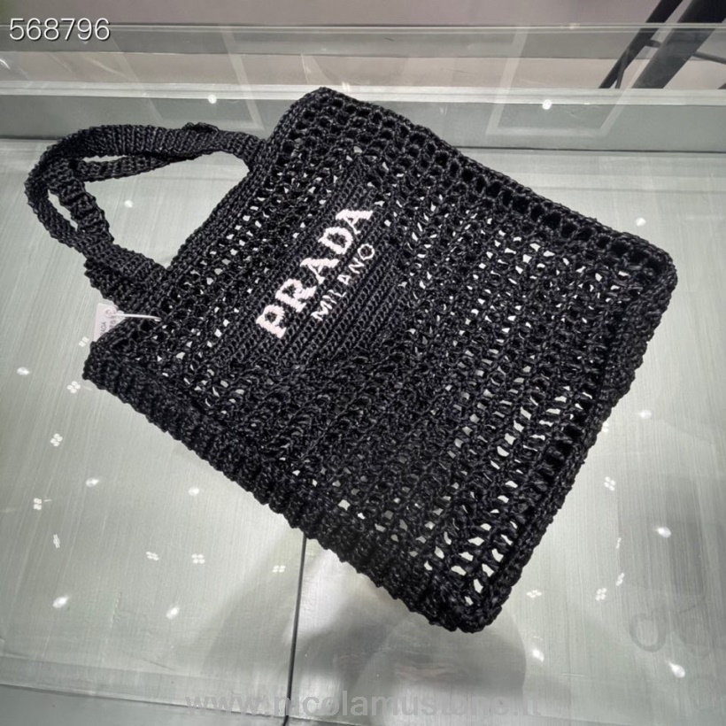 оригинальная качественная сумка-тоут Prada из соломенной рафии 28см 1bg393 коллекция весна/лето 2021 черный