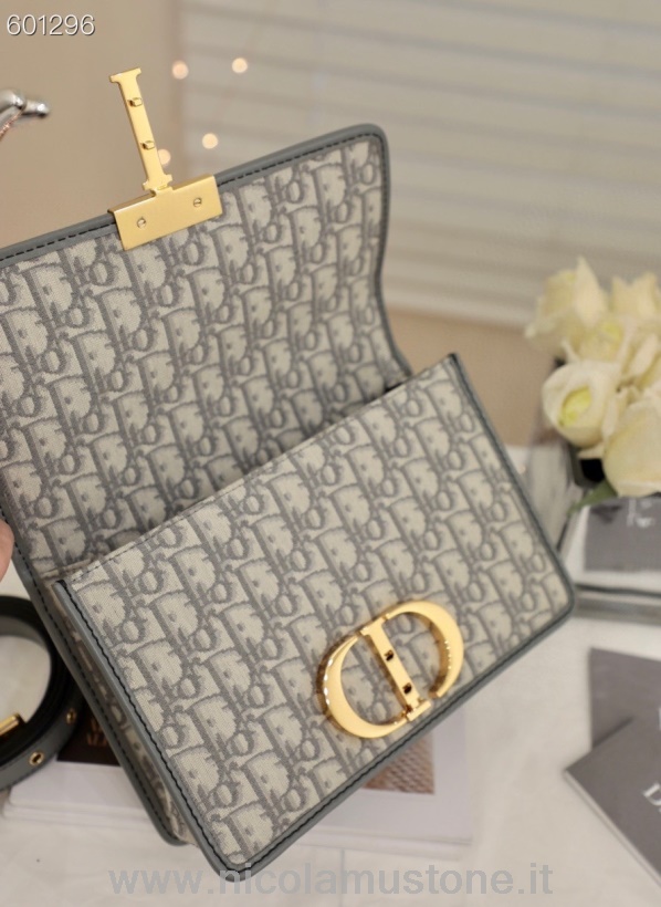 оригинальное качество сумка Christian Dior 30 Montaigne 24 см золотая фурнитура из лакированной кожи коллекция весна/лето 2021 серый