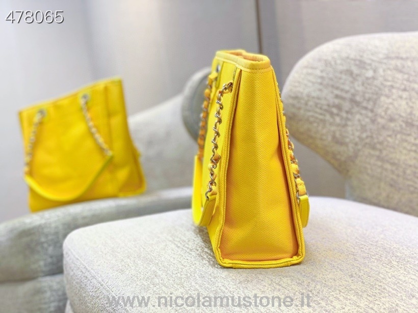 твидовая сумка-тоут Chanel Deauville оригинального качества 28см коллекция весна/лето 2021 желтый/оранжевый