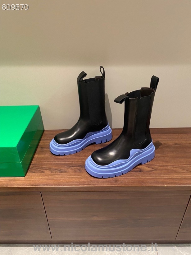 Bottega Veneta кожаные ботинки на плоской подошве с тройной подошвой оригинального качества из телячьей кожи коллекция осень/зима 2021 черный/синий