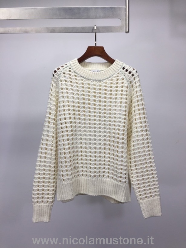 Bottega Veneta вязаный свитер с длинными рукавами и перфорацией оригинального качества коллекция весна/лето 2022 белый
