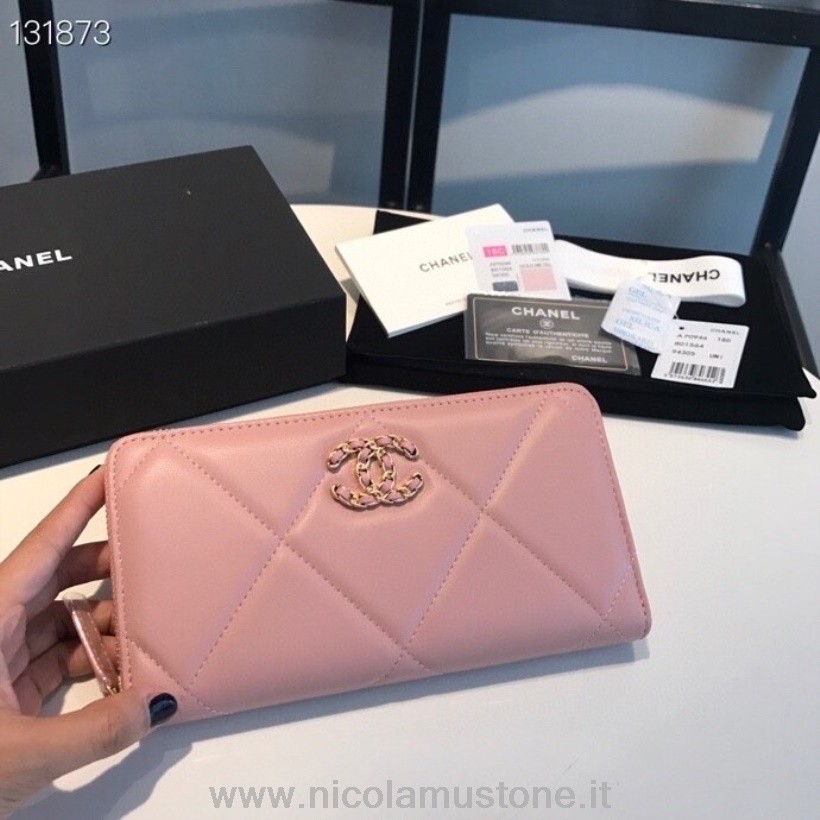 Оригинальное качество Chanel 19 Zippy кошелек золотая фурнитура из кожи ягненка коллекция осень/зима 2020 розовый